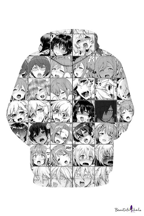 popular ahegao comic anime girl pattern long sleeve unisex black and white pullover hoodie