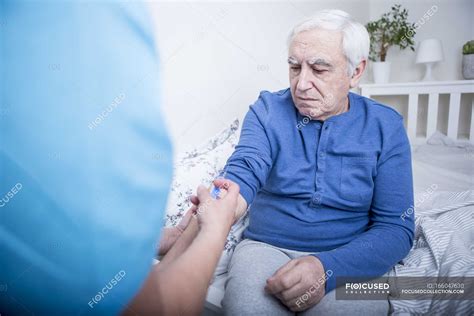 Nurse Giving Patient Injection — Senior Man Illness Stock Photo