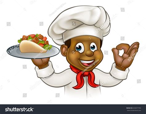 Cartoon Black Chef Character Holding Kebab 스톡 벡터로열티 프리 650077795