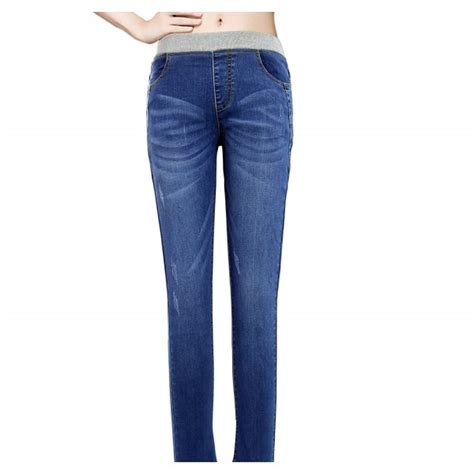 Women Elastic Waist Jeans Elastic Band Casual Jeans Light Blue Cr185w793c7