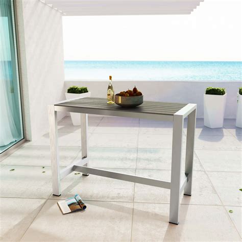 Shore Outdoor Patio Aluminum Rectangle Bar Table Silver Gray By Modway