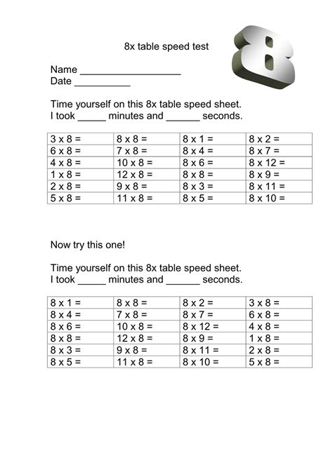 Printable 8 Times Table Worksheets 101 Activity