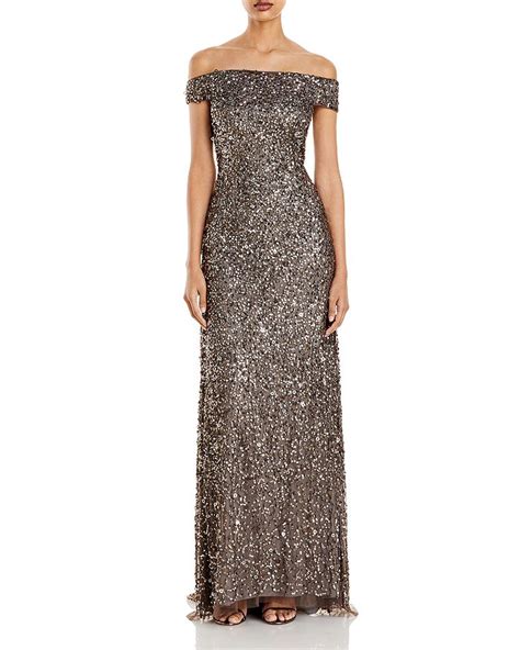 Adrianna Papell Off The Shoulder Sequined Gown Bloomingdales