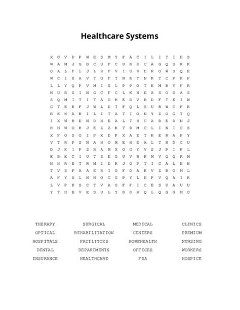 Healthcare Systems Word Search