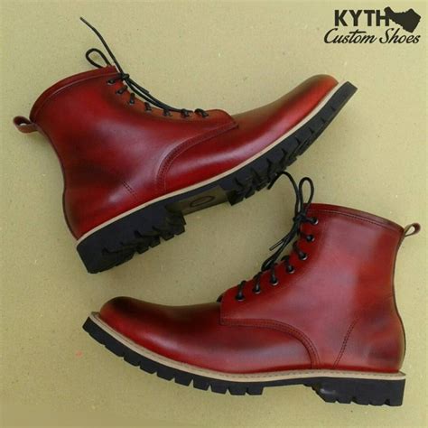 Made To Order Men Boots Work Sepatu Kulit Kustom Maroon Boots