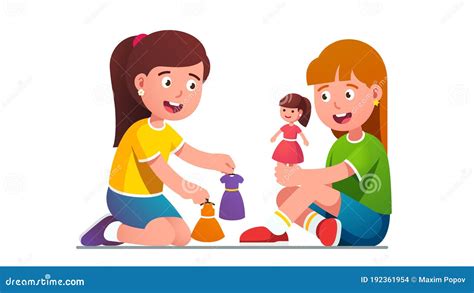 Niñas Alegres Y Felices Jugando Muñecas Ilustración Del Vector