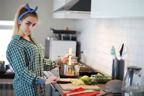 Cocinar A La Muchacha Del Pinup Con El Mezclador Foto De Archivo Imagen De Atractivo Metal