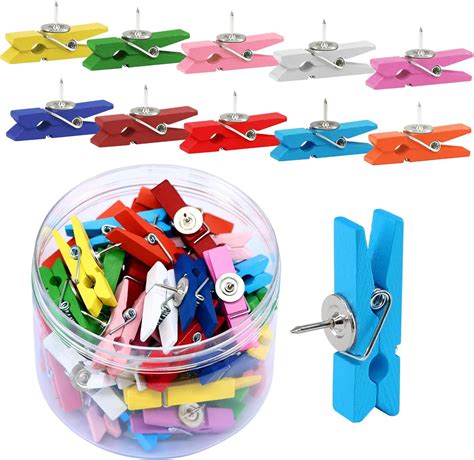 Push Pin Clips 50 Pcs Multicolored Push Pin With Wooden