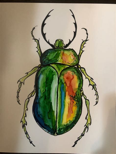Scarab Beetle Art Print Abstract Alcohol Ink Painting Wall Etsy
