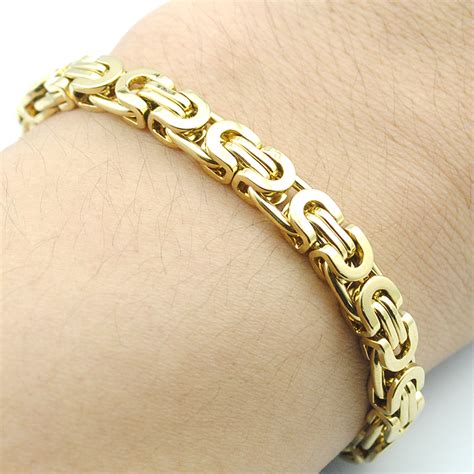 K Gold Bracelet Byzantine Link Chain L Stainless Steel Cm Mm