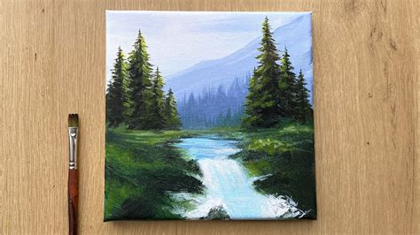 Acrylic Painting For Beginners Forest Trees Mountain Landscape