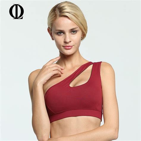 2017 Sexy One Shoulder Solid Sports Bra Women Gym Fitness Yoga Bras Shirt Push Up Padded Workout
