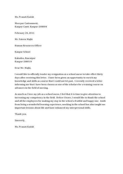 Letter Of Resignation Template Nursing