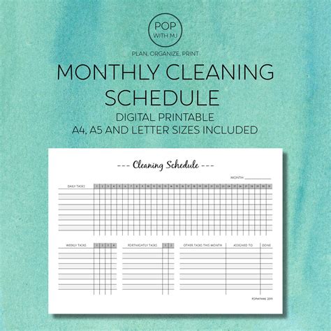 Chore Schedule Monthly Cleaning Schedule Clean House Schedule