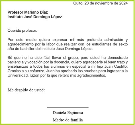 Carta De Agradecimiento Para Un Profesor Cartas De Agradecimiento