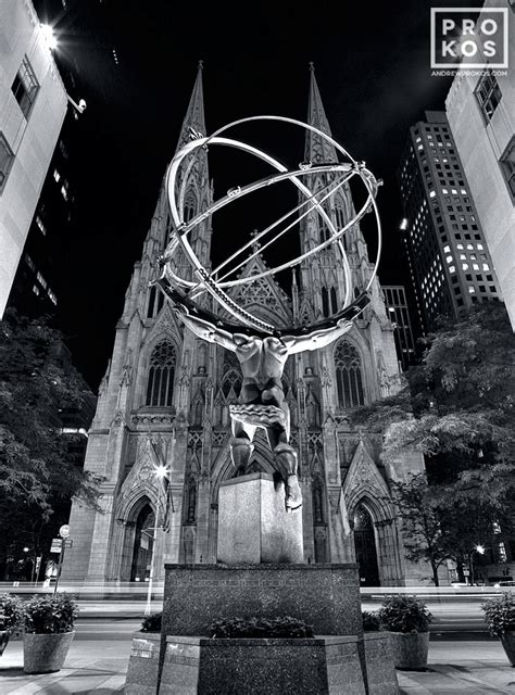 Rockefeller Center Atlas And St Patricks Cathedral At Night Fine