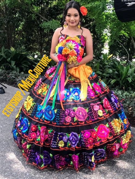 Elegant Colorful Mexican Dress Custom Made Corset Dress Etsy Mexican
