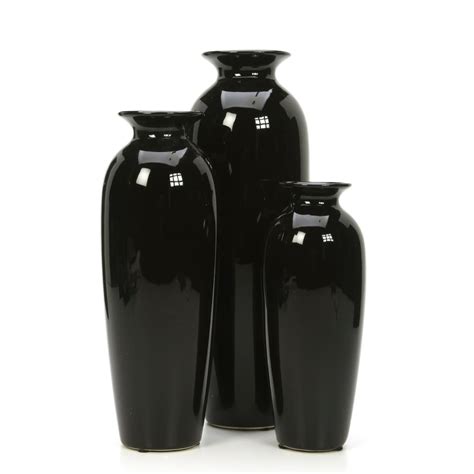 Hosleys Set Of 3 Black Decorative Ceramic Vases