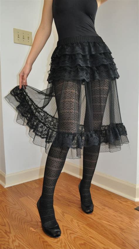 Black Lace Tulle Steampunk Gothic Ruffle Skirt Overskirt Etsy