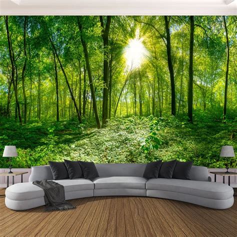 Custom 3d Photo Wallpaper 3d Stereoscopic Space Green Forest Trees
