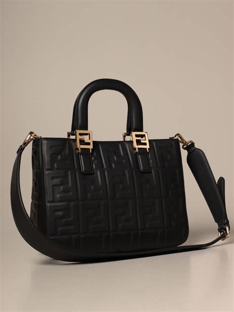 Fendi Leather Bag With Embossed All Over Ff Logo Tote Bags Fendi
