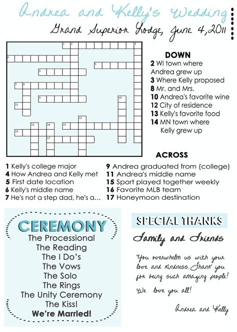 Wedding Program Fans Custom Crossword Puzzle Wedding Programs Unique