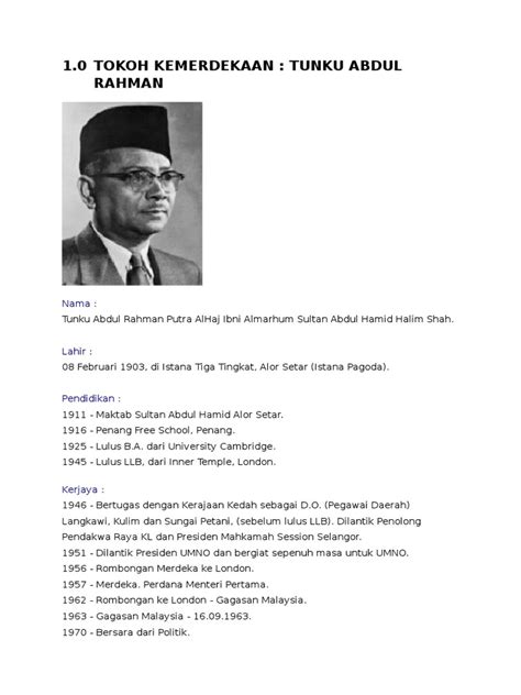 Tuanku sir abdul rahman tuanku sir abdul rahman merupakan tokoh yang terkenal dalam perjuangan kemerdekaan malaysia, pada. Tokoh Tokoh Sejarah