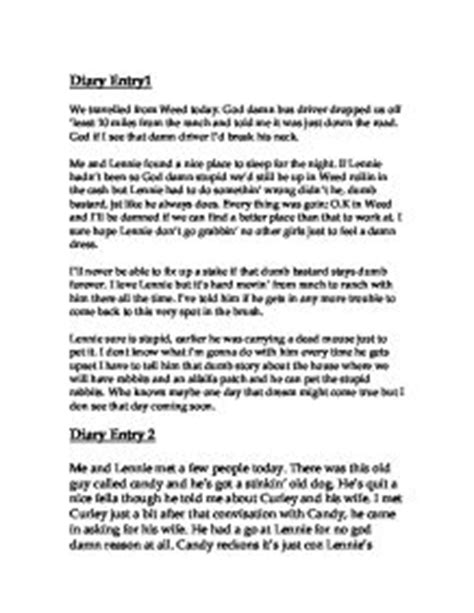 Of Mice and Men - 5 Diary Entries - GCSE English - Marked
