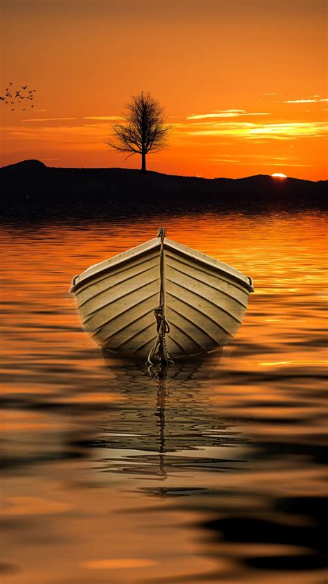 Boat Sunset Skyline Wallpaper 1080x1920
