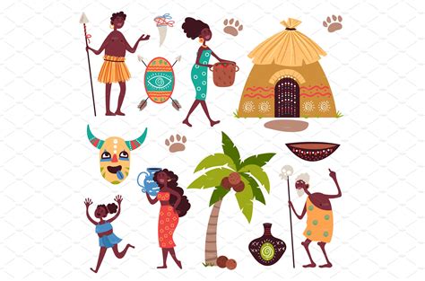 African Traditional Element Cartoon Decorative Illustrations