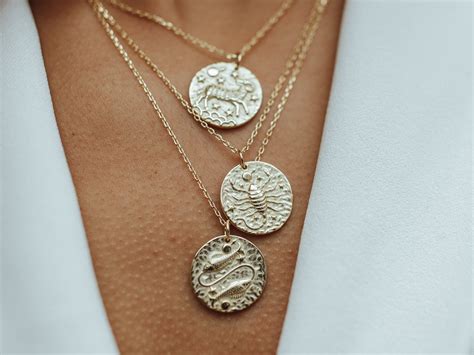 Scorpio Zodiac Coin 14k Gold Necklace Little Sky Stone