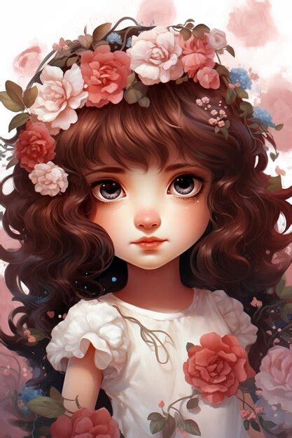 Premium Photo Anime Girl With Flower Crown In Her Hair Generative Ai
