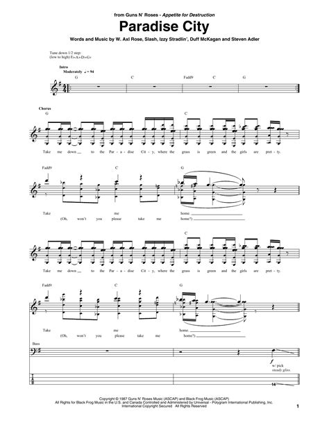 Paradise City By Guns N Roses Bass Tab Guitar Instructor