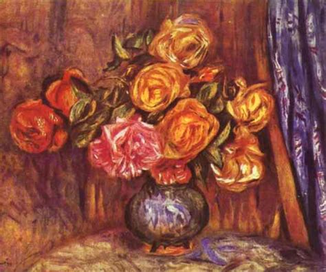 Roses Before The Blue Curtain Pierre Auguste Renoir