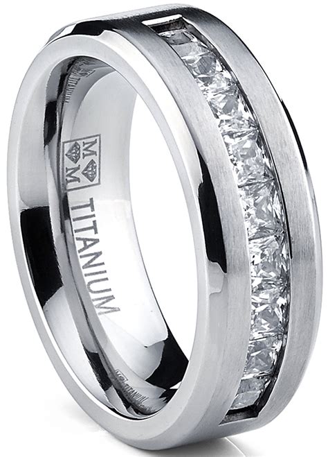 ringwright co titanium men s wedding band engagement ring with 9 large princess cut cubic