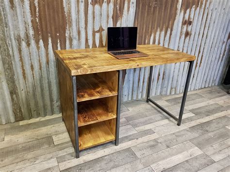 Industrial Rustic Desk With Storage Compact Desk For Home Etsy Uk