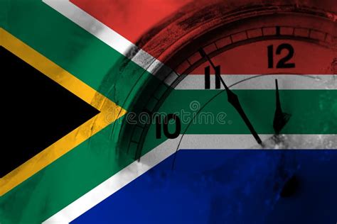 South Africa African Flag With Clock Close To Midnight In The
