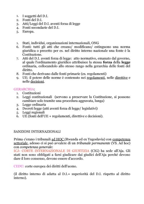 Diritto Internazionale I Soggetti Del D Fonti Del D Atti Leggi Del