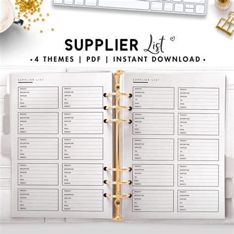 supplier list world  printables