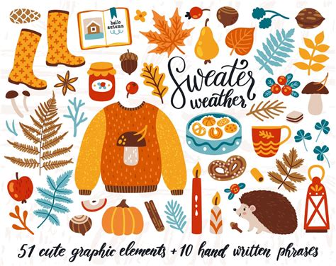 Autumn Clipart Fall Stickers Instant Download Small Etsy Autumn