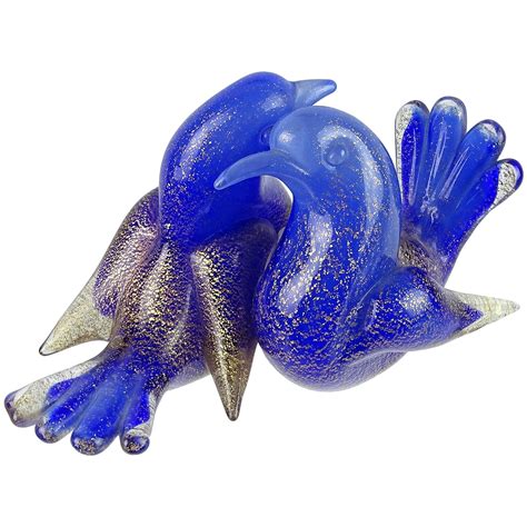 Seguso Murano Vintage Opal White Blue Italian Art Glass Bird Figurine