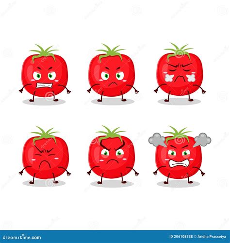 Tomato Cartoon Character With Various Angry Expressions Stock Vector