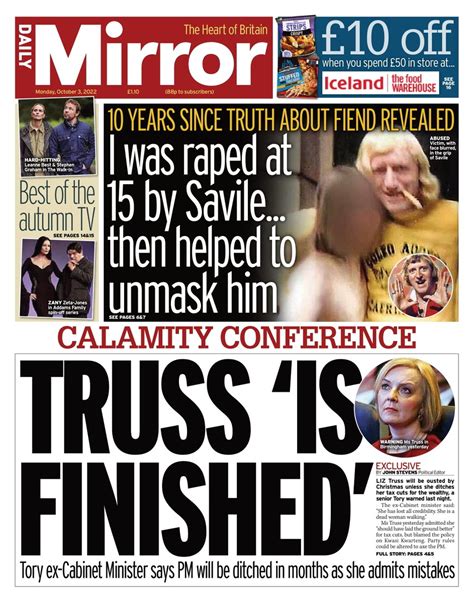 Daily Mirror Front Page 3rd Of October 2022 Tomorrow S Papers Today