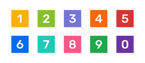 Numbers 1 2 3 4 5 6 7 8 9 And 0 Vector Icons On Colorful Square