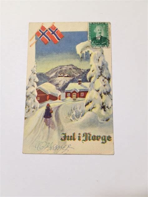 Vintage Christmas Postcard 1950 Jul I Norge Christmas In Norway