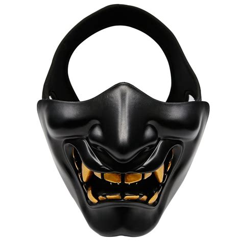 Black Half Face Mask Japanese Samurai Evil Kabuki Demon Airsoft