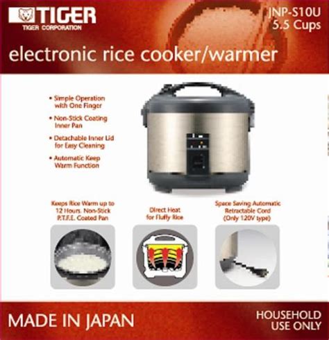 Tiger Jnp S U Hu Cup Uncooked Rice Cooker And Warmer Stainless