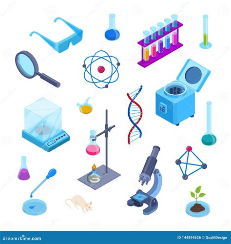Science Lab Chemistry Research Vector 3d Isometric Symbols Isolated