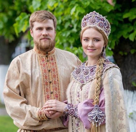 russian wedding in traditional costume bride and bridegroom amazing folk costume costumes