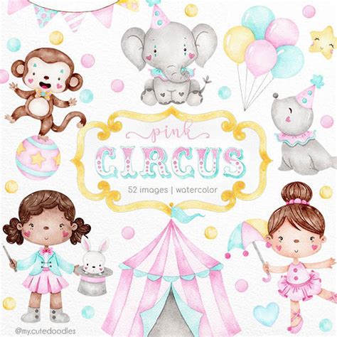 Circus Watercolor Clipart Digital Download Cute Pink Circus Etsy